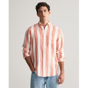 Gantvoor mannen. 3240080 Regular Fit Linnen Gestreept Overhemd Oranje (S), Casual, Vlas, Lange mouwen Gantvoor mannen. 3240080 Regular Fit Linnen Gestreept Overhemd Oranje (S), Casual, Vlas, Lange mouwen
