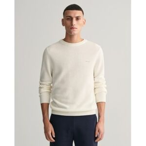 Gantvoor mannen. 8040521 Trui met ronde hals in gebroken wit katoen piqué (S), Casual, Lange mouwen Gantvoor mannen. 8040521 Trui met ronde hals in gebroken wit katoen piqué (S), Casual, Lange mouwen