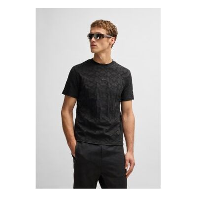 BOSSvoor mannen. 50538184 Relaxed T-shirt in ronde jacquardjersey van zwart katoen (S), Casual, Korte mouwen BOSSvoor mannen. 50538184 Relaxed T-shirt in ronde jacquardjersey van zwart katoen (S), Casual, Korte mouwen