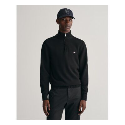 Gantvoor mannen. 8030170 Katoenen trui met halve rits zwart (M), Casual Gantvoor mannen. 8030170 Katoenen trui met halve rits zwart (M), Casual