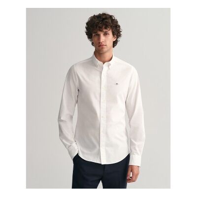 Gantvoor mannen. 3000102 Slim fit overhemd in witte popeline (S), Casual, Katoen, Klassiek, Lange mouwen Gantvoor mannen. 3000102 Slim fit overhemd in witte popeline (S), Casual, Katoen, Klassiek, Lange mouwen