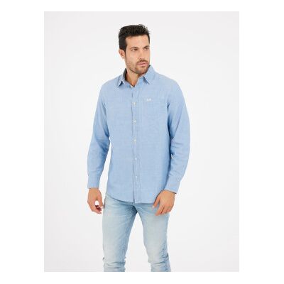 Guessvoor mannen. M5GH44D5N41 Ronnie blauw shirt (S), Casual, Katoen, Lange mouwen Guessvoor mannen. M5GH44D5N41 Ronnie blauw shirt (S), Casual, Katoen, Lange mouwen