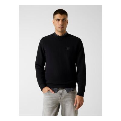 Guessvoor mannen. M6RQ08KCN01 Sweater met zwarte logopatch (S), Casual, Katoen Guessvoor mannen. M6RQ08KCN01 Sweater met zwarte logopatch (S), Casual, Katoen