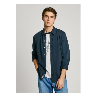 Pepe Jeansvoor mannen. PM308836 Abel marine slim fit piqué overhemd (M), Casual, Katoen, Lange mouwen, Marineblauw Pepe Jeansvoor mannen. PM308836 Abel marine slim fit piqué overhemd (M), Casual, Katoen, Lange mouwen, Marineblauw