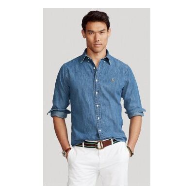 Polo Ralph Laurenvoor mannen. 710792043001 Custom Fit denim overhemd blauw (XXL), Casual, Katoen, Lange mouwen, Marineblauw Polo Ralph Laurenvoor mannen. 710792043001 Custom Fit denim overhemd blauw (XXL), Casual, Katoen, Lange mouwen, Marineblauw