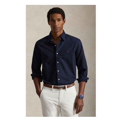 Polo Ralph Laurenvoor mannen. 710723610003 Slim fit marine geverfd oxford overhemd (M), Casual, Katoen, Klassiek, Lange mouwen, Marineblauw Polo Ralph Laurenvoor mannen. 710723610003 Slim fit marine geverfd oxford overhemd (M), Casual, Katoen, Klassiek, Lange mouwen, Marineblauw