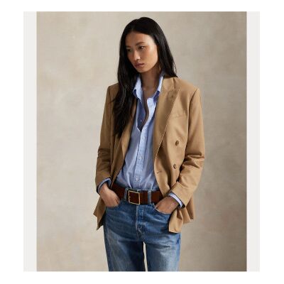 Polo Ralph Laurenvoor vrouwen. 211977096001 Bruine wollen double-breasted blazer (44), Beige, Casual Polo Ralph Laurenvoor vrouwen. 211977096001 Bruine wollen double-breasted blazer (44), Beige, Casual