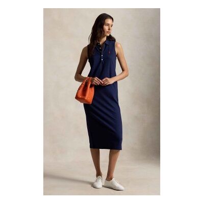 Polo Ralph Laurenvoor vrouwen. 211968292002 Marineblauwe poloshirtjurk van stretchkatoen (M), Casual, Mouwloos / spaghettibandjes Polo Ralph Laurenvoor vrouwen. 211968292002 Marineblauwe poloshirtjurk van stretchkatoen (M), Casual, Mouwloos / spaghettibandjes