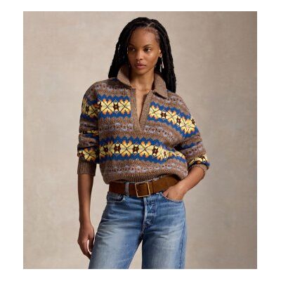 Polo Ralph Laurenvoor vrouwen. 211B17766001 Wollen trui met Fair Isle-patroon bruin (L), Casual, Lange mouwen Polo Ralph Laurenvoor vrouwen. 211B17766001 Wollen trui met Fair Isle-patroon bruin (L), Casual, Lange mouwen
