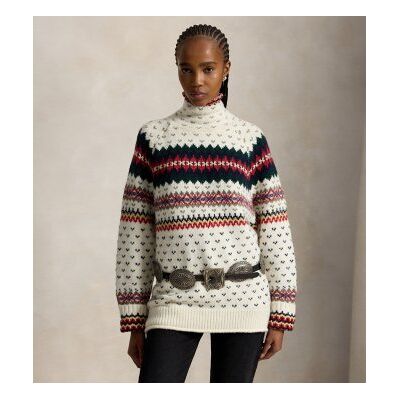 Polo Ralph Laurenvoor vrouwen. 211B23912001 Witte Fair Isle trui van wolmix (XS), Casual, Lange mouwen Polo Ralph Laurenvoor vrouwen. 211B23912001 Witte Fair Isle trui van wolmix (XS), Casual, Lange mouwen