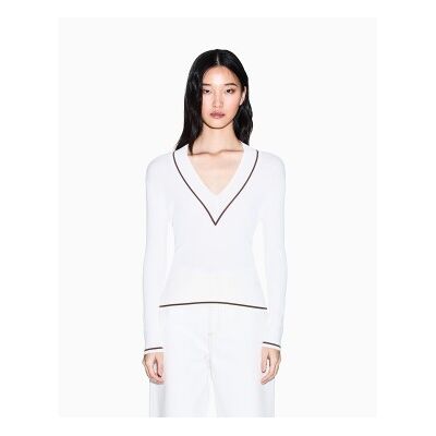 Giorgio Armani A X Armani Exchangevoor vrouwen. XW002242AF10352U1003 Trui met V-hals zwart (L), Casual, Viscose, Lange mouwen Giorgio Armani A X Armani Exchangevoor vrouwen. XW002242AF10352U1003 Trui met V-hals zwart (L), Casual, Viscose, Lange mouwen