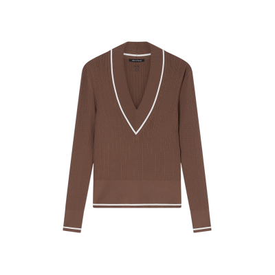 Giorgio Armani A X Armani Exchangevoor vrouwen. XW002242AF10352U6136 Trui met V-hals bruin (L), Casual, Viscose, Lange mouwen Giorgio Armani A X Armani Exchangevoor vrouwen. XW002242AF10352U6136 Trui met V-hals bruin (L), Casual, Viscose, Lange mouwen