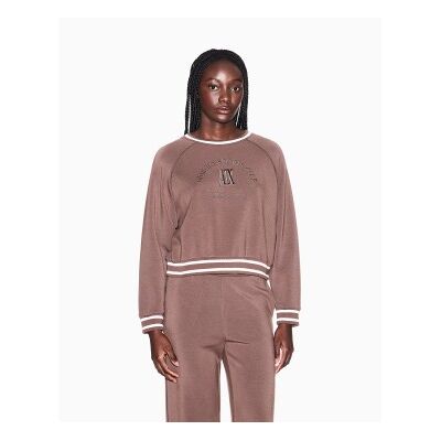 Giorgio Armani A X Armani Exchangevoor vrouwen. XW002072AF10804U6136 Bruin Raglan Gesneden Sweatshirt (XS), Casual, Elastaan, Lange mouwen Giorgio Armani A X Armani Exchangevoor vrouwen. XW002072AF10804U6136 Bruin Raglan Gesneden Sweatshirt (XS), Casual, Elastaan, Lange mouwen