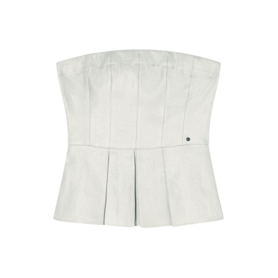 Giorgio Armani A X Armani Exchangevoor vrouwen. XW001984AF21530U6275 Wijde top met plooien in beige linnen keperstof (M), Casual, Vlas, Mouwloos / spaghett Giorgio Armani A X Armani Exchangevoor vrouwen. XW001984AF21530U6275 Wijde top met plooien in beige linnen keperstof (M), Casual, Vlas, Mouwloos / spaghett