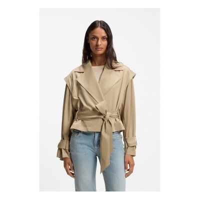 BOSSvoor vrouwen. 50556385 Korte trenchcoat met beige riem (44), Casual, Viscose BOSSvoor vrouwen. 50556385 Korte trenchcoat met beige riem (44), Casual, Viscose