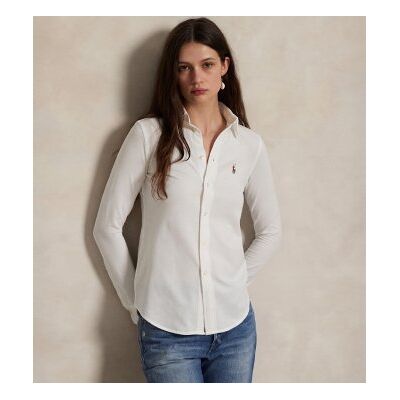 Polo Ralph Laurenvoor vrouwen. 211664427003 Slank oxford overhemd van witte katoenen jersey (S), Casual, Lange mouwen Polo Ralph Laurenvoor vrouwen. 211664427003 Slank oxford overhemd van witte katoenen jersey (S), Casual, Lange mouwen