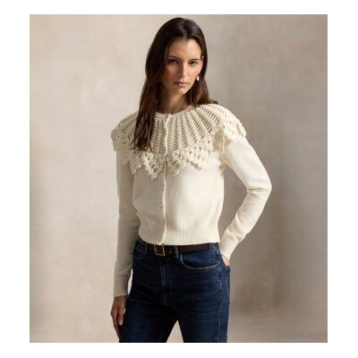 Polo Ralph Laurenvoor vrouwen. 211B23920001 Beige gehaakte cardigan van wol en alpaca (XS), Casual, Lange mouwen Polo Ralph Laurenvoor vrouwen. 211B23920001 Beige gehaakte cardigan van wol en alpaca (XS), Casual, Lange mouwen