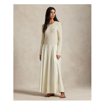 Polo Ralph Laurenvoor vrouwen. 211978251001 Geweven Fit & Flare beige jurk (L), Casual, Wol, Lange mouwen Polo Ralph Laurenvoor vrouwen. 211978251001 Geweven Fit & Flare beige jurk (L), Casual, Wol, Lange mouwen