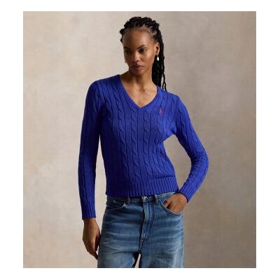 Polo Ralph Laurenvoor vrouwen. 211971870008 Blauwe katoenen trui met kabelpatroon (XS), Casual, Lange mouwen Polo Ralph Laurenvoor vrouwen. 211971870008 Blauwe katoenen trui met kabelpatroon (XS), Casual, Lange mouwen