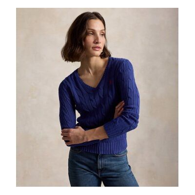 Polo Ralph Laurenvoor vrouwen. 211971870510 Blauwe katoenen trui met kabelpatroon (L), Casual, Lange mouwen Polo Ralph Laurenvoor vrouwen. 211971870510 Blauwe katoenen trui met kabelpatroon (L), Casual, Lange mouwen