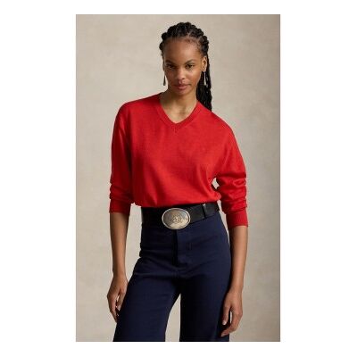 Polo Ralph Laurenvoor vrouwen. 211A96230005 Rode wollen trui met V-hals (XS), Rood, Casual, Lange mouwen Polo Ralph Laurenvoor vrouwen. 211A96230005 Rode wollen trui met V-hals (XS), Rood, Casual, Lange mouwen