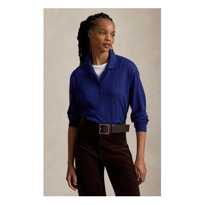 Polo Ralph Laurenvoor vrouwen. 211B17729002 Blauwe wollen trui met polokraag (L), Casual, Lange mouwen Polo Ralph Laurenvoor vrouwen. 211B17729002 Blauwe wollen trui met polokraag (L), Casual, Lange mouwen