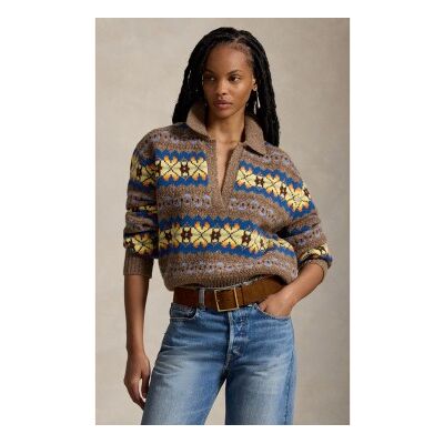 Polo Ralph Laurenvoor vrouwen. 211B17766001 Bruine wollen trui met Fair Isle-patroon (L), Casual, Lange mouwen Polo Ralph Laurenvoor vrouwen. 211B17766001 Bruine wollen trui met Fair Isle-patroon (L), Casual, Lange mouwen