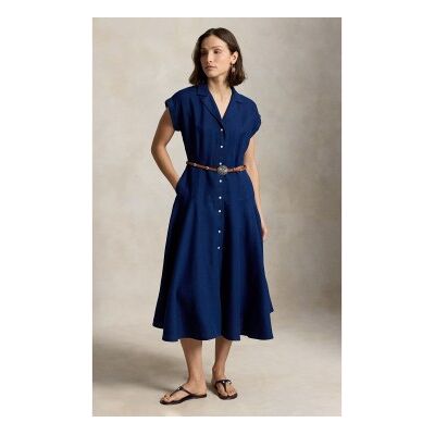 Polo Ralph Laurenvoor vrouwen. 211B22538002 Linnen hemdsjurk met korte mouw marineblauw (36), Casual, Vlas, Korte mouwen Polo Ralph Laurenvoor vrouwen. 211B22538002 Linnen hemdsjurk met korte mouw marineblauw (36), Casual, Vlas, Korte mouwen