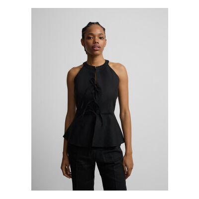 Silbonvoor vrouwen. S262040612032 Zwart linnen gilet met stropdassen (36), Casual, Vlas Silbonvoor vrouwen. S262040612032 Zwart linnen gilet met stropdassen (36), Casual, Vlas