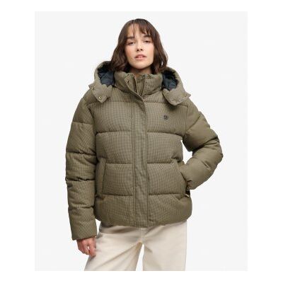 Superdryvoor vrouwen. W5012206A Premium gewatteerd jasje met ruitjespatroon en capuchon, bruin (M), Casual, Polyester Superdryvoor vrouwen. W5012206A Premium gewatteerd jasje met ruitjespatroon en capuchon, bruin (M), Casual, Polyester