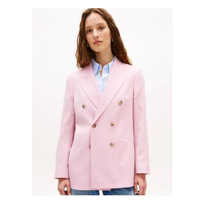 Tommy Hilfigervoor vrouwen. WW0WW50784 Tijdloze blazer met wijde snit roze (36), Casual, Polyester, Lange mouwen Tommy Hilfigervoor vrouwen. WW0WW50784 Tijdloze blazer met wijde snit roze (36), Casual, Polyester, Lange mouwen