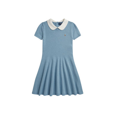 Polo Ralph Laurenvoor meisjes. 313B18525001 Blauwe katoenen gebreide jurk ((M) 8/9años= 136/142cm), Casual, Korte mouwen, kinderkleding Polo Ralph Laurenvoor meisjes. 313B18525001 Blauwe katoenen gebreide jurk ((M) 8/9años= 136/142cm), Casual, Korte mouwen, kinderkleding