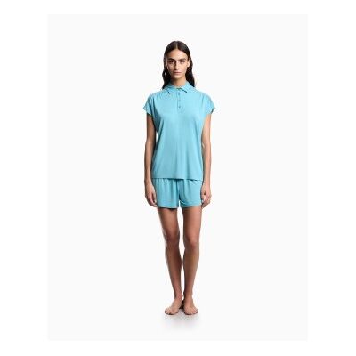 Giorgio Armani Emporio Armanivoor vrouwen. EW002964_AF19024 Essentiële studs pyjama blauw (XS), Homewear, Viscose, Korte mouwen, Turquoise Giorgio Armani Emporio Armanivoor vrouwen. EW002964_AF19024 Essentiële studs pyjama blauw (XS), Homewear, Viscose, Korte mouwen, Turquoise