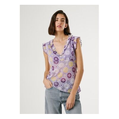 Pepe Jeansvoor vrouwen. PL305128 Shirt Letty lila (M), Casual, Katoen, Klassiek, Mouwloos / spaghettibandjes Pepe Jeansvoor vrouwen. PL305128 Shirt Letty lila (M), Casual, Katoen, Klassiek, Mouwloos / spaghettibandjes