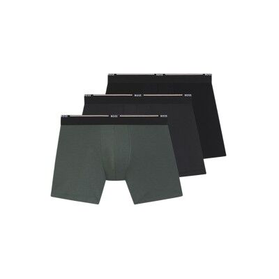 BOSSvoor mannen. 50534503 Set van 3 effen boxers zwart, groen, grijs (S), Homewear, Katoen BOSSvoor mannen. 50534503 Set van 3 effen boxers zwart, groen, grijs (S), Homewear, Katoen
