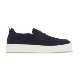 Giorgio Armani A X Armani Exchangevoor mannen. XM002632AF19687ZB004 Suède instappers met marineblauwe epaulet (43), Plat, Geen, Casual Giorgio Armani A X Armani Exchangevoor mannen. XM002632AF19687ZB004 Suède instappers met marineblauwe epaulet (43), Plat, Geen, Casual