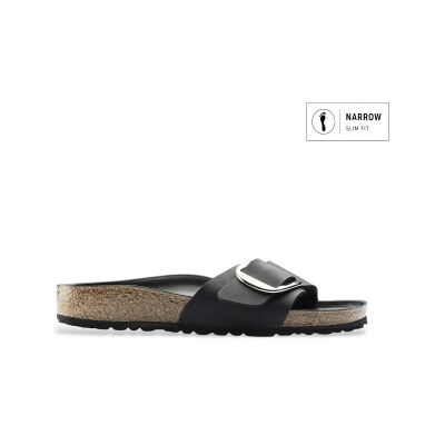 Birkenstockvoor vrouwen. 1006523 Leren sandalen Madrid Big Buckle Geolied leer (Smalle pasvorm) zwart (36), Plat, Geen, Casual Birkenstockvoor vrouwen. 1006523 Leren sandalen Madrid Big Buckle Geolied leer (Smalle pasvorm) zwart (36), Plat, Geen, Casual