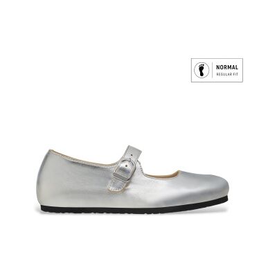Birkenstockvoor vrouwen. 1030072 Ballerina's van leer Santa Clarita (Regular Fit) zilver (37), Plat, Gesp, Casual Birkenstockvoor vrouwen. 1030072 Ballerina's van leer Santa Clarita (Regular Fit) zilver (37), Plat, Gesp, Casual