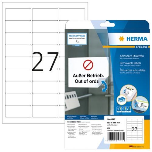 Etiket herma 4347 63.5x29.6mm verwijderbaar wit 675stuks