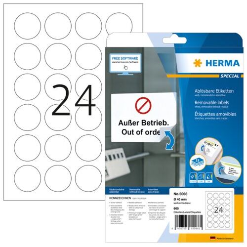 Etiket herma 5066 rond 40mm verwijderbaar wit 600stuks