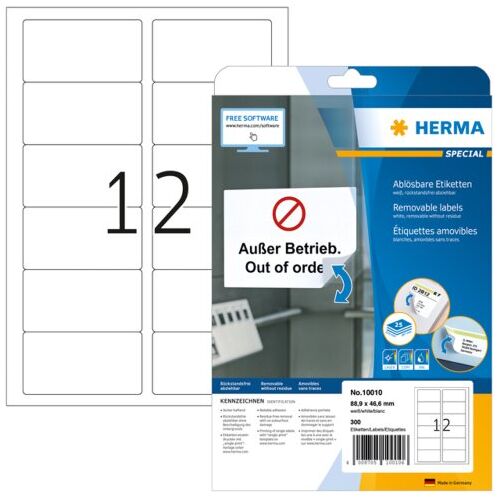 Etiket herma 10010 88.9x46.6mm verwijderbaar wit 300stuks