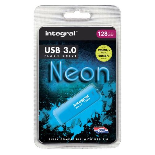 Usb-stick 3.0 integral 128gb neon blauw