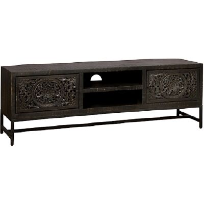 TV meubel Casina 2-deurs - Teakhout - Metaal - Zwart - Tower Living Zwart TV meubel Casina 2-deurs - Teakhout - Metaal - Zwart - Tower Living Zwart