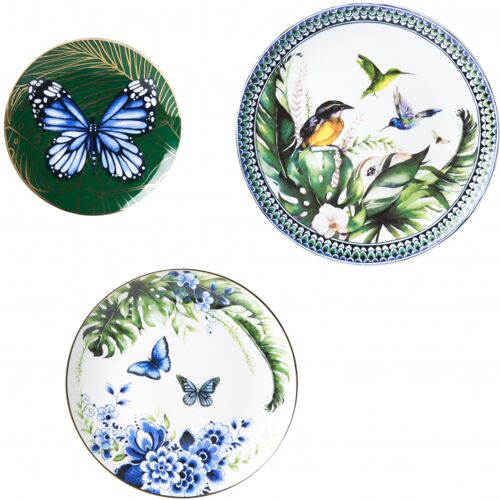 Heinen Delfts Blauw Wandborden mix 3 tropisch set van 3