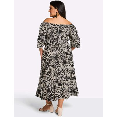 Maxi-jurk 40 zwart/zand geprint Dames Maxi-jurk 40 zwart/zand geprint Dames