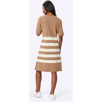 Tricotjurk 34 camel/ecru gestreept Dames Tricotjurk 34 camel/ecru gestreept Dames