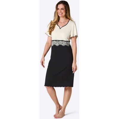 Nachthemd 36/38 champagne/zwart bedrukt Dames Nachthemd 36/38 champagne/zwart bedrukt Dames