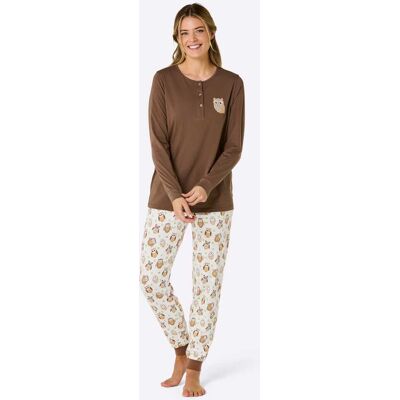 Pyjama 36/38 bruin/ecru geprint Dames Pyjama 36/38 bruin/ecru geprint Dames