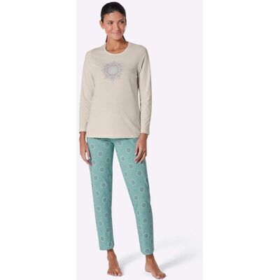 Pyjama 36/38 champagne/blauwgroen bedrukt Dames Pyjama 36/38 champagne/blauwgroen bedrukt Dames