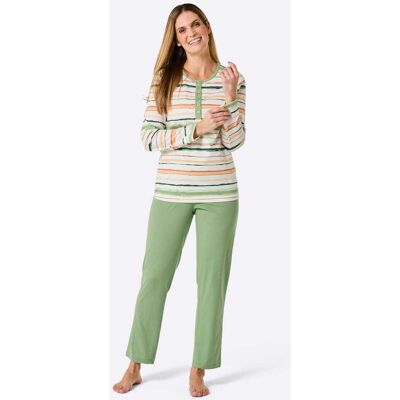 Pyjama 36/38 ecru/eucalyptus gestreept Dames Pyjama 36/38 ecru/eucalyptus gestreept Dames